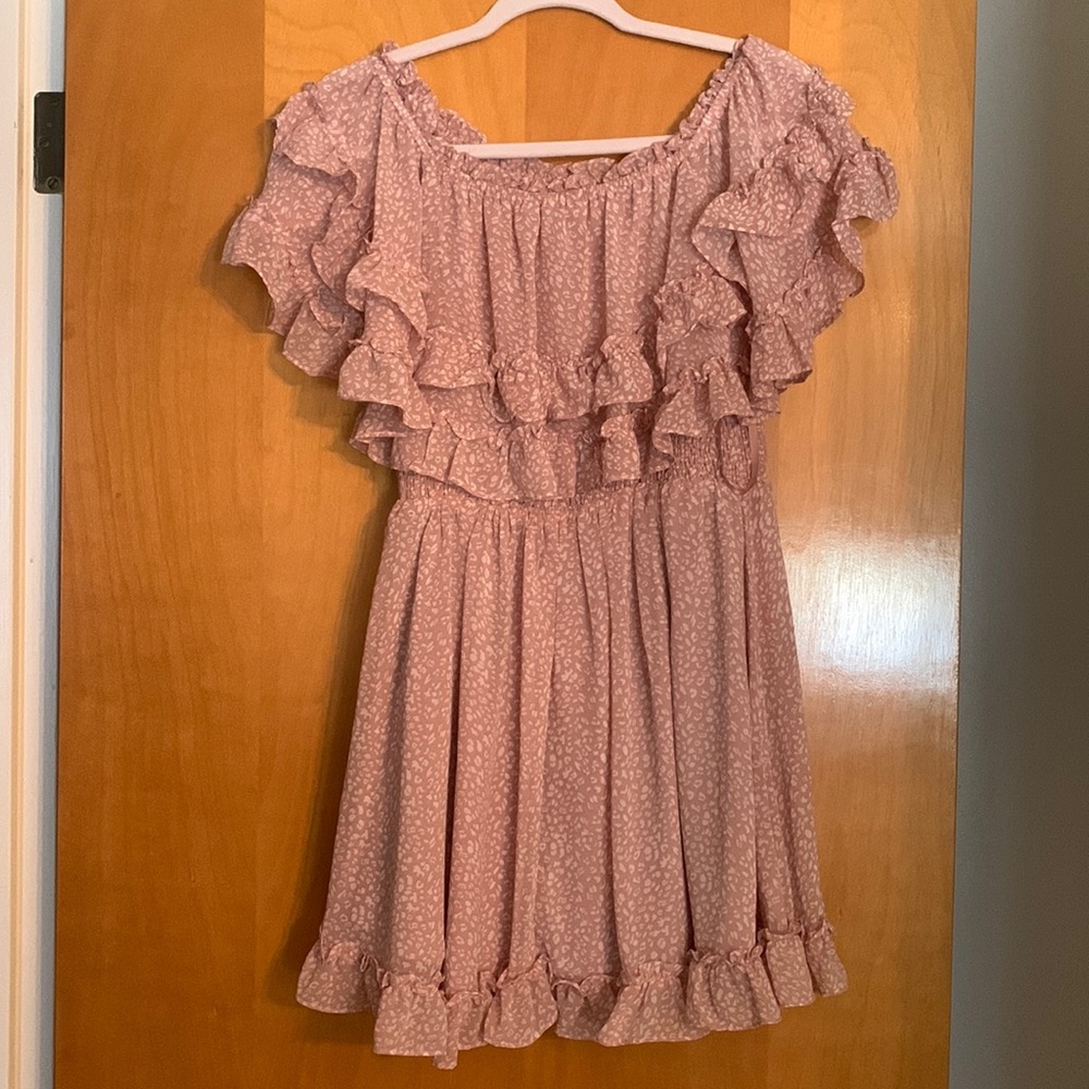 Off the shoulder blush ruffle dress